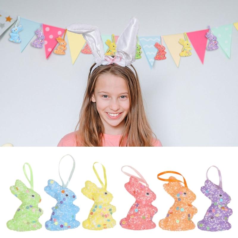 6er-Pack Oster-Themen-Schaumstoff-Hasen zum Aufhängen Funkelnde Pailletten Hasen-Ornament Festival Feiertagsdekoration für Zuhause