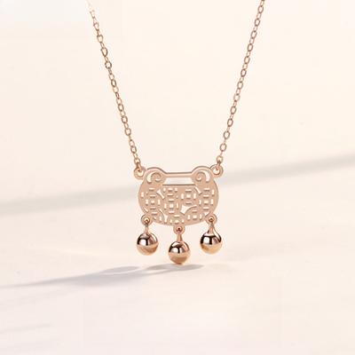 Ruyi Lock Bell Necklace Classic Simple Hollow Ruyi Long Life Auspicious Clavicle Chain Women's Jewelry