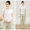TUHUANG Women's Silk Blend Round Neck Twist Knot Split Top