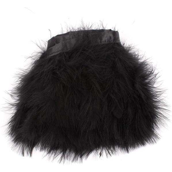 AWAYTR Turkey Marabou Hackle Fluffy Feather Fringe Trim Craft 6-8 Inches Width Pack of 2 Yards (Black)
