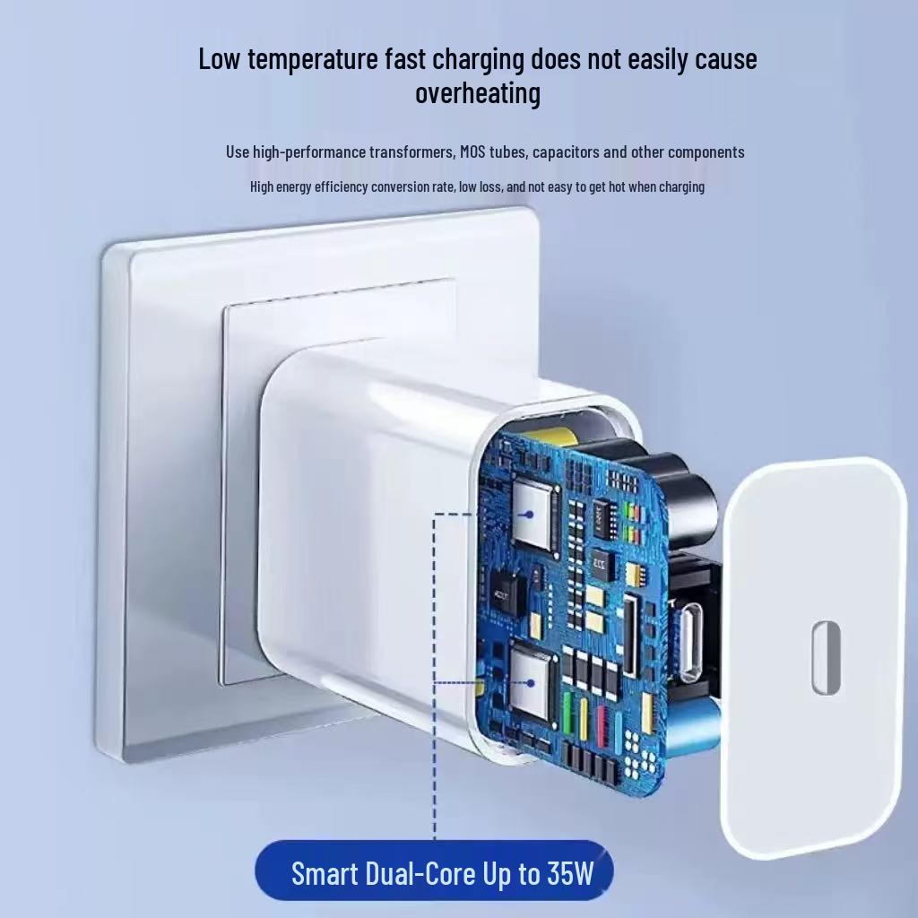 PD 30W Charger Head & Dual Type-C Braided Cable Fast Charging Set, Compatible with Apple 15, 3C Certified.