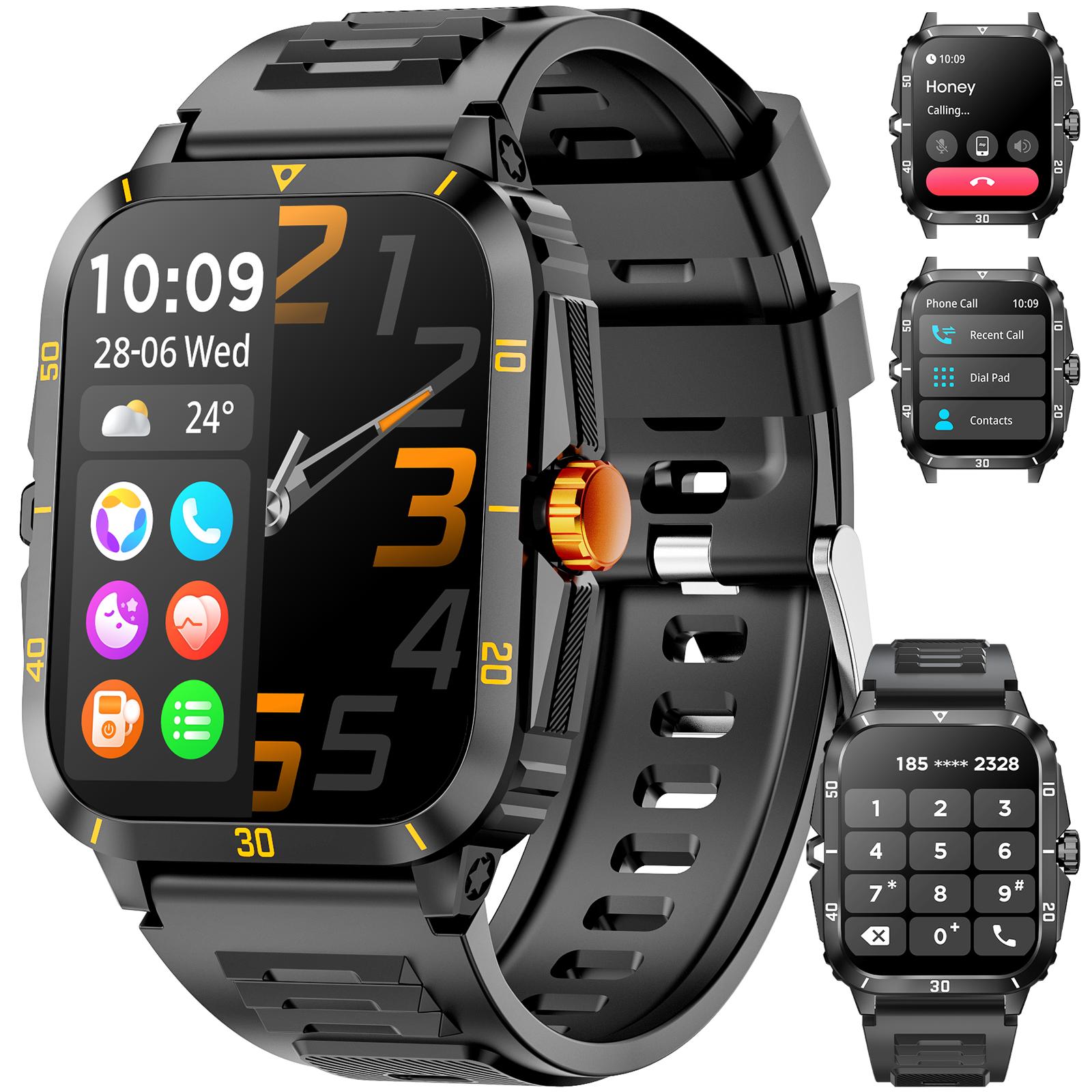 

Смарт-годинник 1,96-дюймовий циферблат/відповісти на дзвінок, фітнес-трекер, водонепроникний IP68 фітнес-годинник, тактичний військовий спортивний смарт-годинник для чоловіків чорний