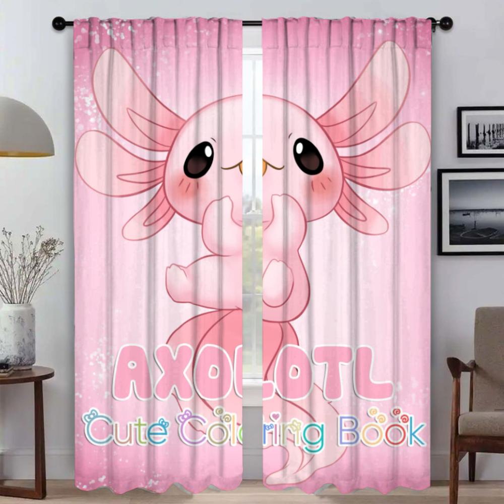 Room Darkening Cute Axolotl Living Curtains Curtain Partition Home Interior Camera Shades Kitchen Set Of 2 Modern Made Polyester Washable Sitting