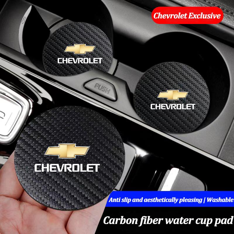 NSQ1 2Pcs Carbon Fiber Coaster Car Water Cup Anti-slip Pad Mat Auto Interior For Chevrolet Cruze Impala Sonic Tracker Epica Captiva