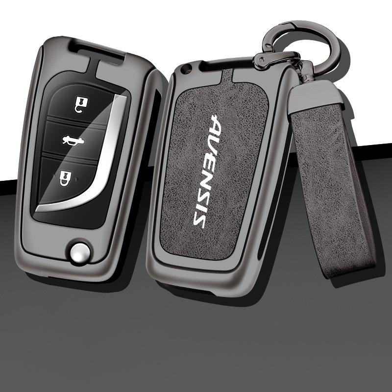 Zinc Alloy Leather Car Remote Key Case Cover Shell Holder Full Protection Auto Accessories Keychain For Toyota Avensis T25 T27