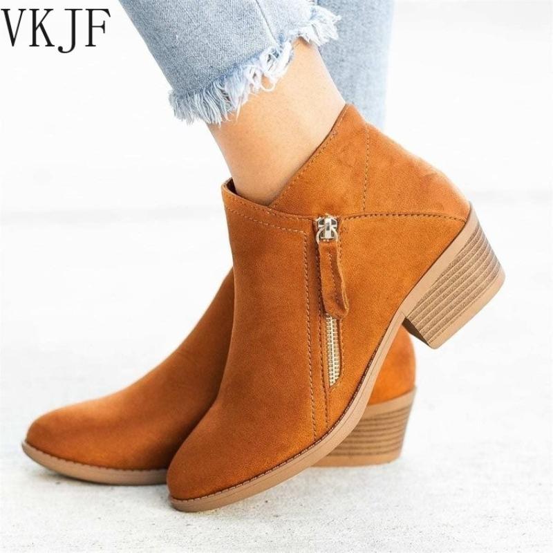 Fashion Women Booties 2025 Autumn Suede Boots Women Fashion Size 43 Platform Boots Side Zipper Heeled Ankle Boots Botas De Mujer