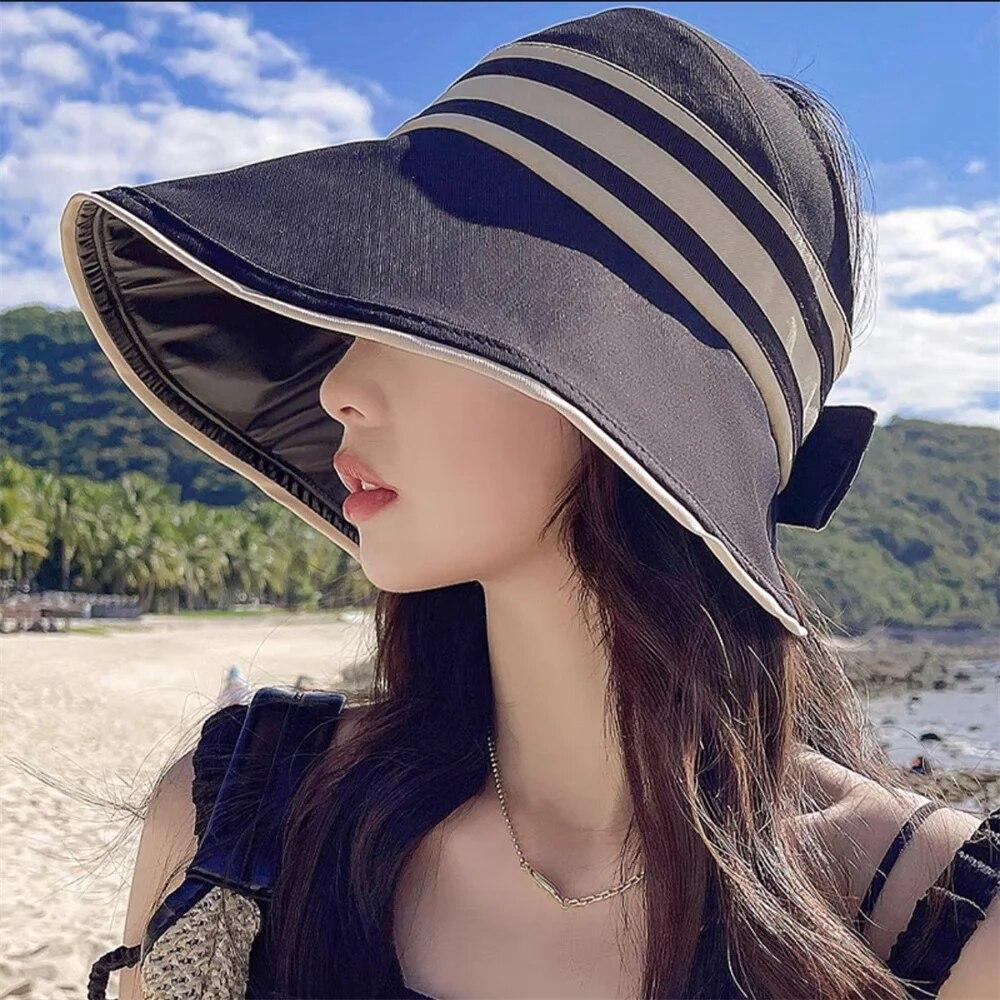 Women's Summer Hat Female Outdoor Beach UV Protection Breathable Empty Top Hats Lady Foldable Hollow Scallop Cap