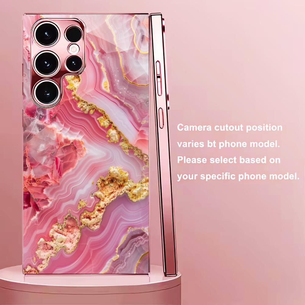 Pink gold texture PhoneCase for Samsung Galaxy S26 S25 S24 S23 S22 FE Ultra Plus Built-in glass feel bare machine Women's style
