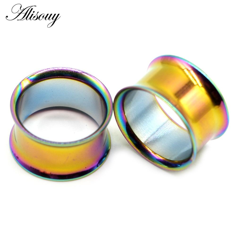 Alisouy 2pcs Ear Plug Kit Surgical Steel no-Screw Fit Ear Gauges Tunnel Expander Body Piercing Flare Earrings plugs stretching