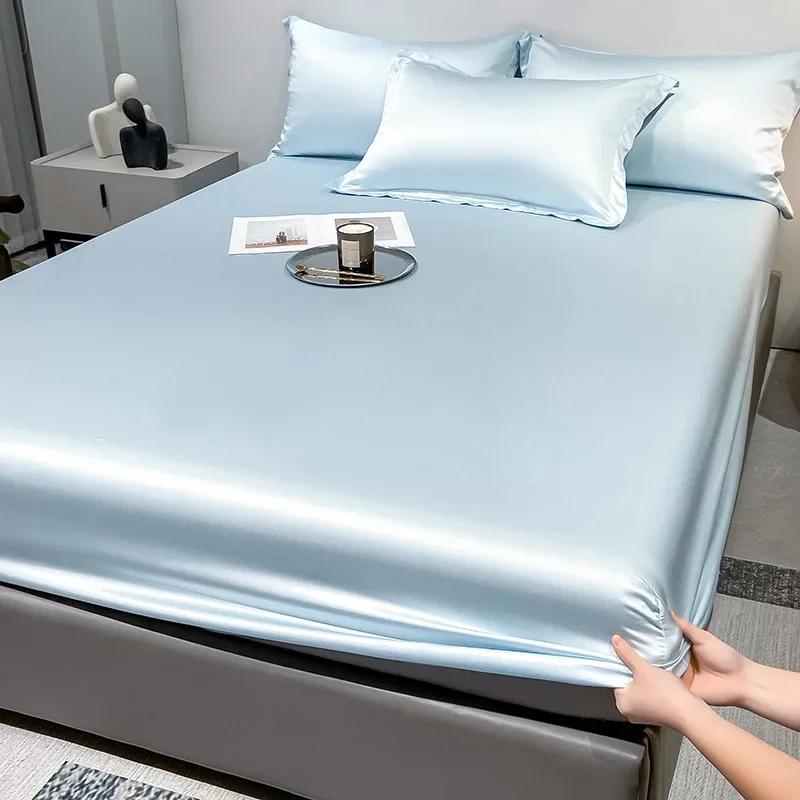 

1PC Простой однотонный матовый комплект из трех частей простыни на резинке, комплект покрывала для спальни с принтом, постельное белье roupa de cama casal 1PC 120x200cm светло-синий