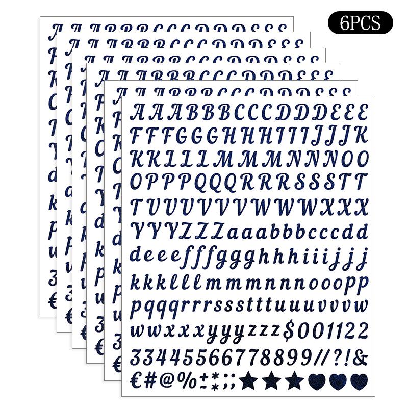 6 Sheets Craft Letter Stickers, 1080 PCS Glitter Script Alphabet A-Z Vinyl Self Adhesive For Gift Wrapping, Party Cards, Wedding