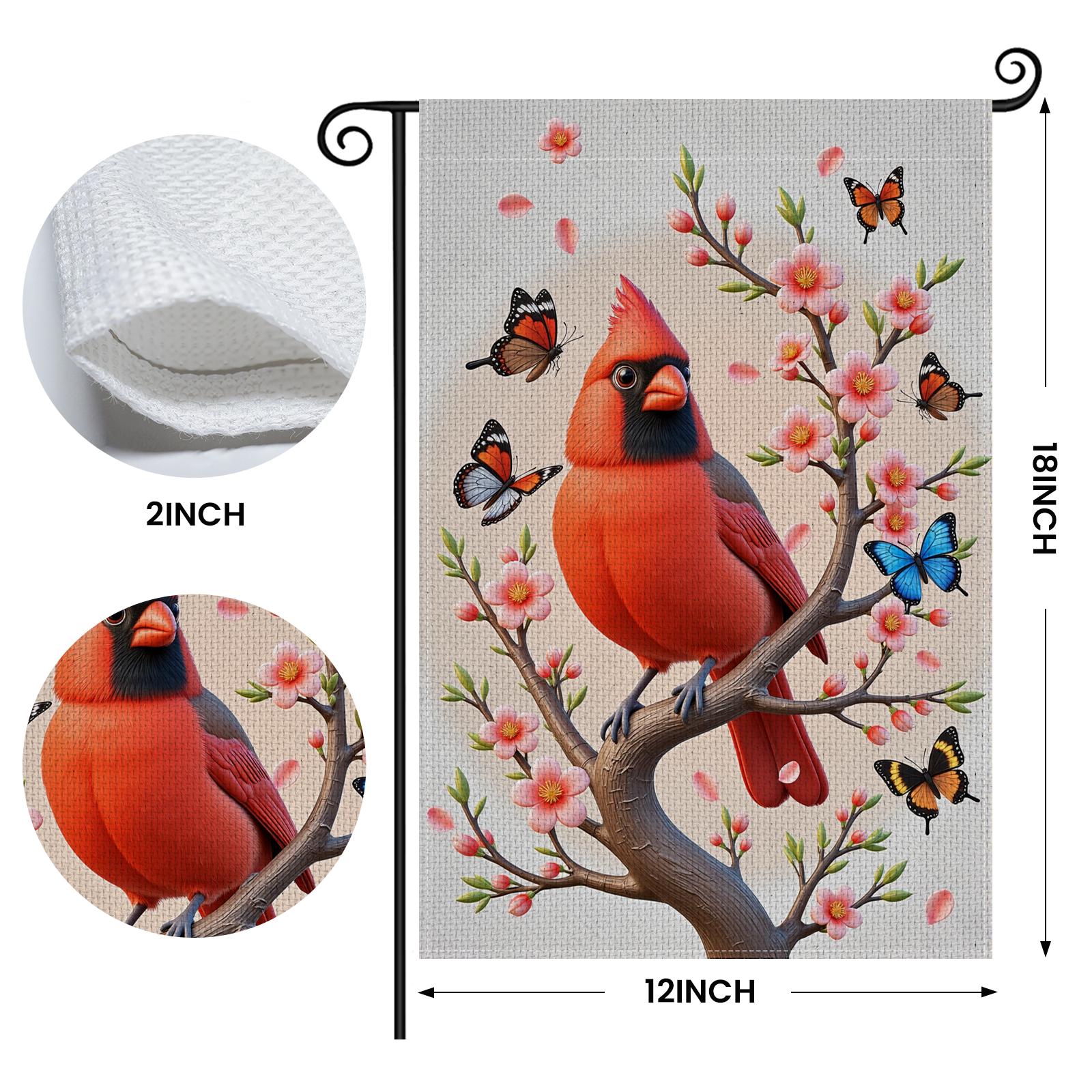 Spring Red Cardinal Garden Flag 12x18 Double Sided Pink Cherry Blossoms Flower Butterfly Yard Decor Outdoor Welcome Banner 2026