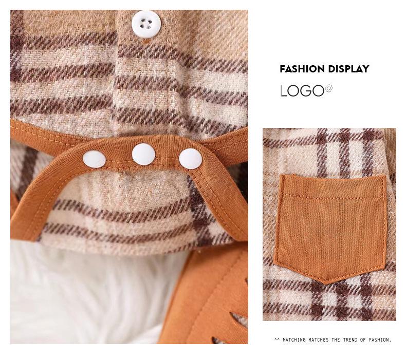 Kariertes Farbverlaufs-Kapuzenshirt und Strampler mit langen Hosen für Kinder - Herbst-/Wintermode