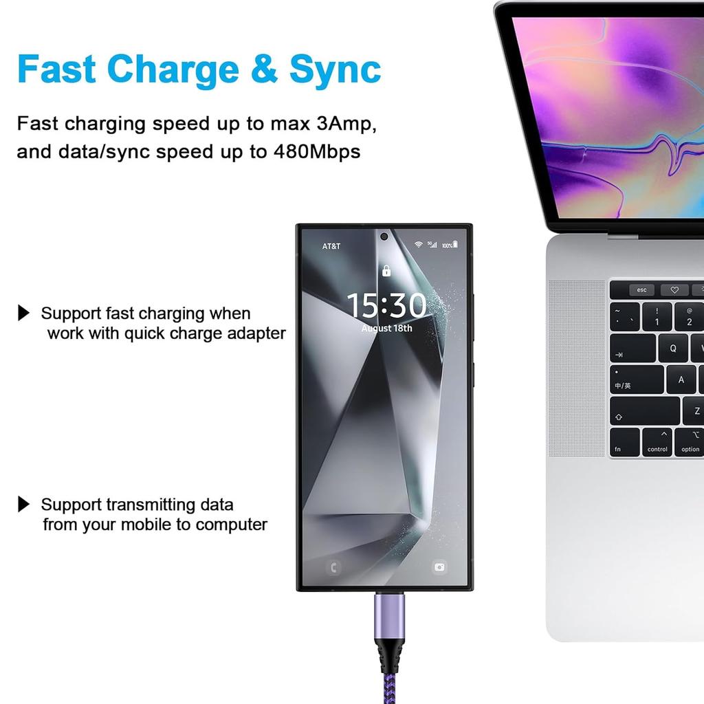 6FT Cable for Samsung Galaxy Z Flip 7 FE 6 5 4 3, Z Fold 7 6 5 4 3 5G, A56 A36 A26, Phone Charger Fast Charging Cord, USB A to C Wire for S25 Edge