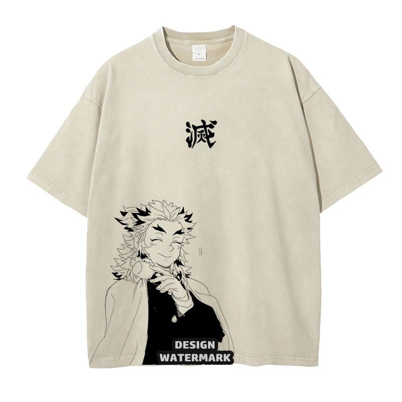 Anime Inosuke Tshirts Oversized Vintage Washed KKimetsu No Yaiba T Shirt Tanjirou Zenitsu Kyoujurou Tops Tees Man Cotton