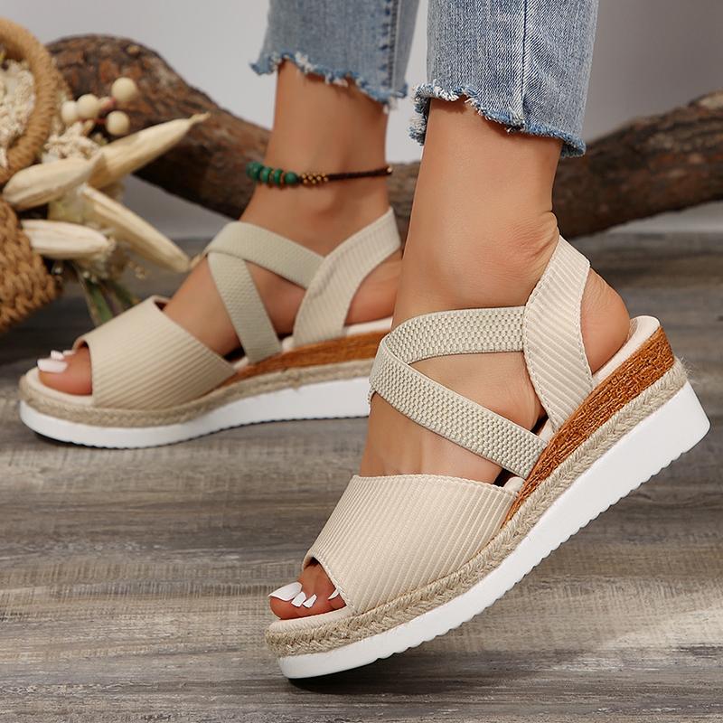 Fashion Ankle Cross Band Wedges Women's Sandals Elastic Strap Solid Non Slip Platform Sandalias Outdoor Soft Comfortable Ladies Zapatos