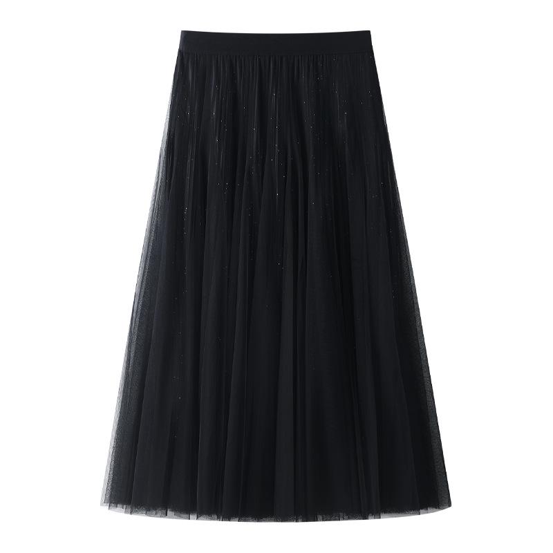 

Фиолетовая плиссированная миди-юбка А-силуэта для женщин - Двухслойная, тюль в сказочном стиле, новинка сезона весна-осень 2025 M чёрный