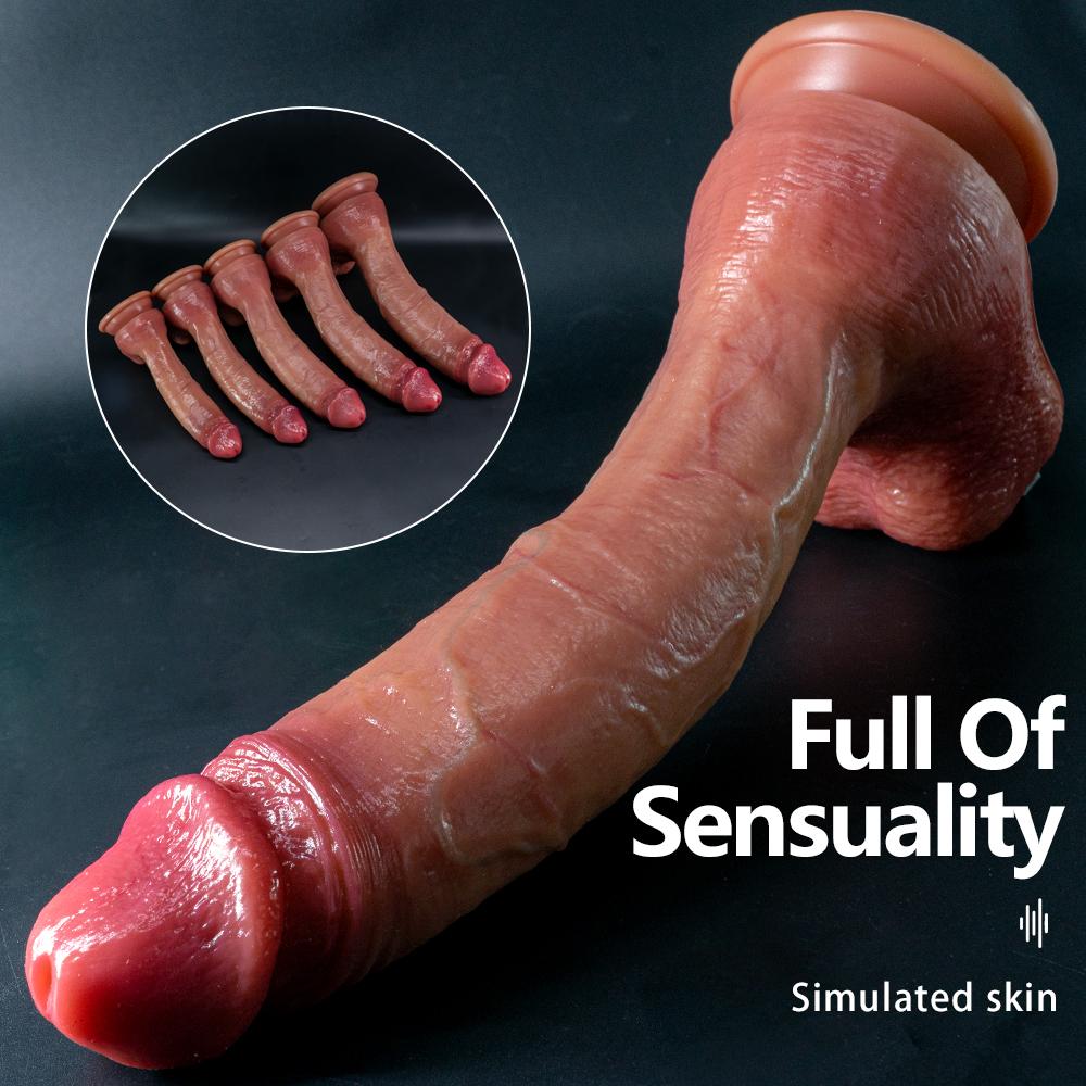Dildo-XXL 33cm Realistic Soft Liquid Silicone Dildo with Veins,5 Sizes Super Huge Thick Phallus for Women&Men,Strong Suction Cup,Flexible G-Spot Toy