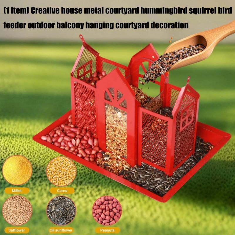 Squirrels Proof Outdoor Bird Feeder Metal Construction Feeding Ports Weatherproof Roof Design For Finches