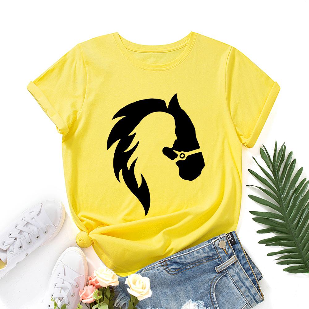 Character Animal Human Silhouette Cotton T-Shirt Short Sleeve Round Neck Women 2d Print Tops