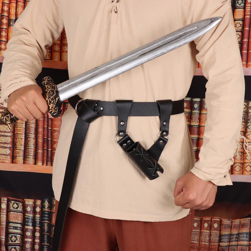 Retro Medieval Belt Sword Set Scabbard Renaissance Knight Suit PU Leather Role-playing Waist Hanging Sword Storage Set