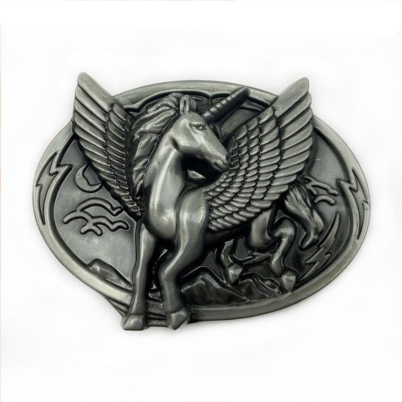 Angel Horse Unicorn Cowhide Alloy Belt Buckle - Ethnic Higanbana Oval Design