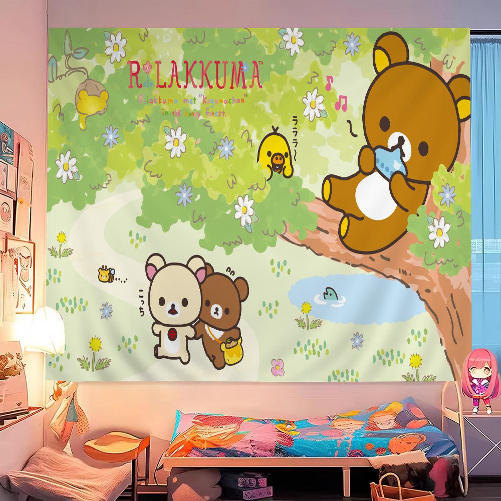 K-Kilakkuma Japanese Cartoon Printed Large Wall Tapestry Cheap Hippie Wall Hanging Bohemian Wall Tapestries Mandala Home Decor