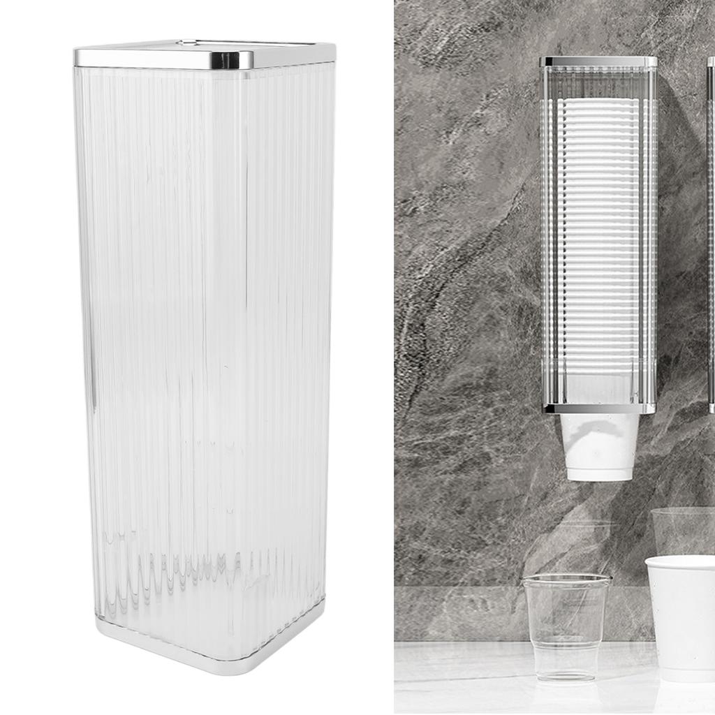 Plastic Adhesive Disposable Paper Cup Dispenser Wall Mounted Automatic Retractable Cup Dispenser with Dustproof Cover