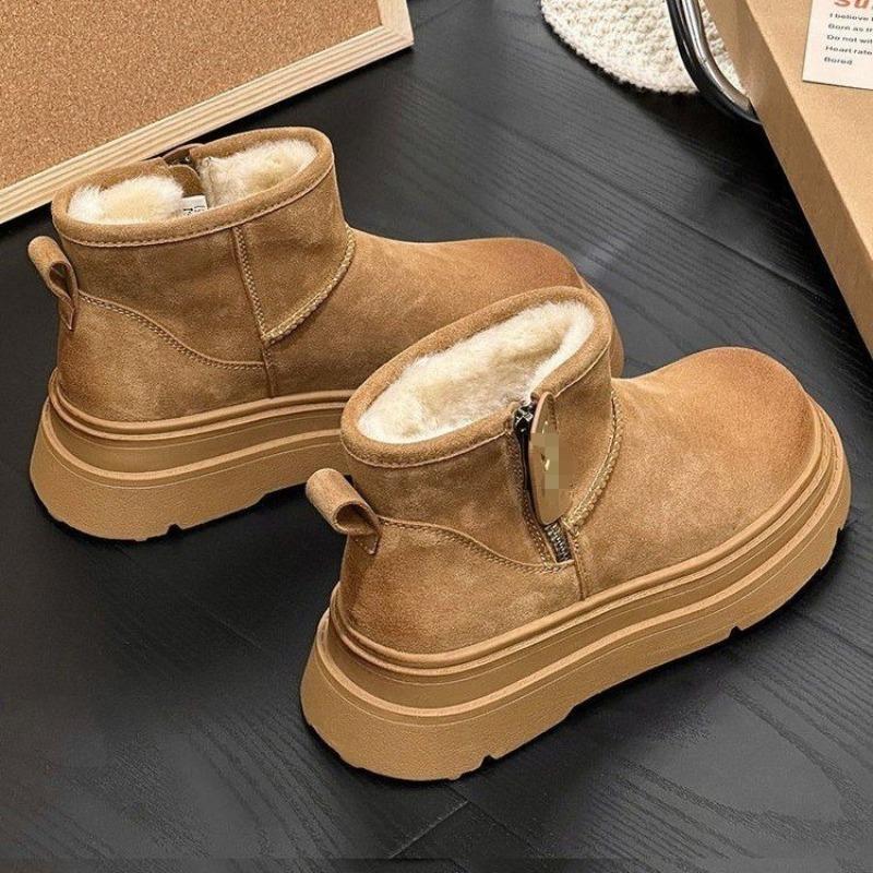 New Fleece Ankle Boots, Thickened Anti-slip Snow Boots, Women's Cotton Shoes and Thick-soled Boots