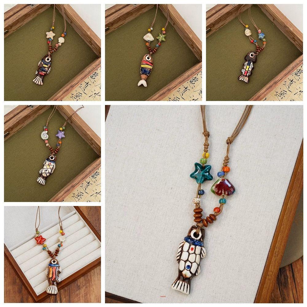 Tassel Ethnic Style Necklace Wood Bohemian Style Choker Antique Long Sweater Chain  Decoration