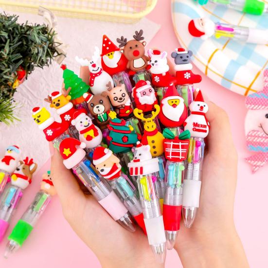 Christmas Ballpoint Pen Snowman Reindeer Topper Designs Multi-Color Writing Pen Fun Holiday Gift for Students Friends