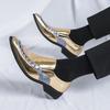 Fashion New Brand Designer Gentleman Pointed Toe Rivet Mixed Dress Shoes For Men Gold Black Wedding Loafers Zapatos Hombre