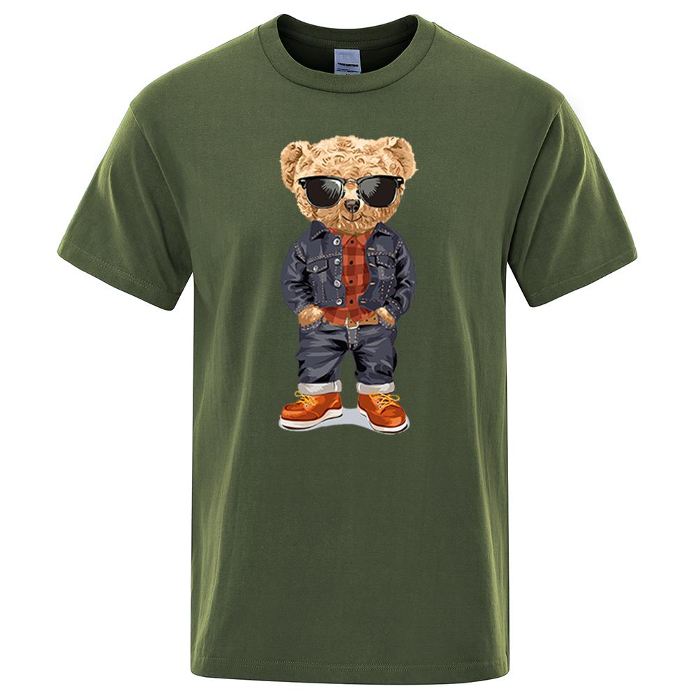 Cowboy Ted Bear With Hands In Pockets Men T Shirts Loose Summer Streetwear Casual Tee Clothes T-Shirts Cotton Breathable Tops