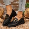 Fashion 2025 Women Spring New Black Platform Flats Shoes Women Loafers Slip On Boat Shoes Metal Designer Casual Leather Oxfords