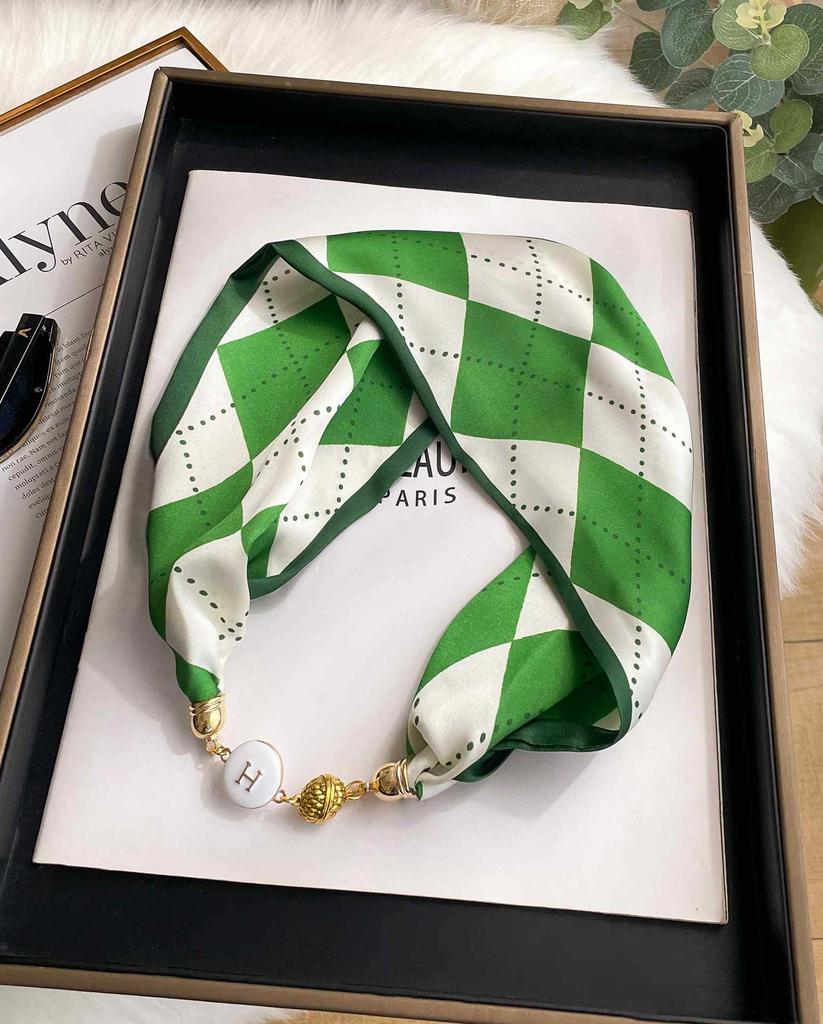 Magnetic Buckle Silk Scarf Headband Internet Celebrity New Magnetic Buckle Bracelet Small Long Women's Summer Casual Necklace Diamond Neck Band