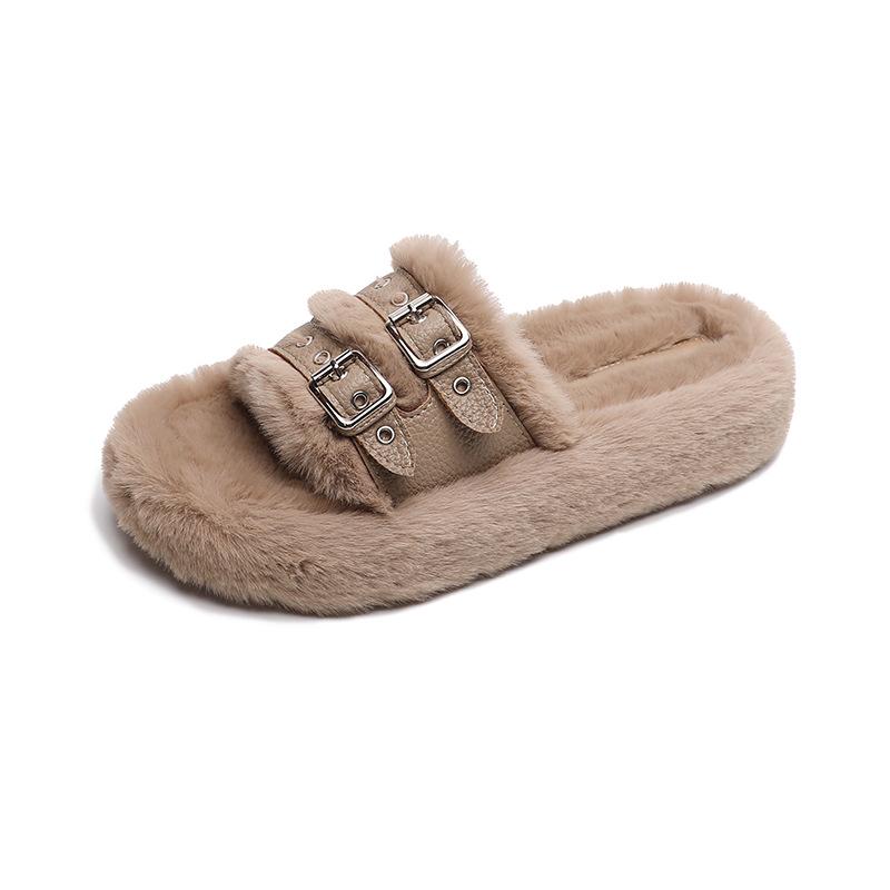 

Женские тапочки Weiwei Girl 006 на толстой подошве с пушистым кроличьим мехом, плюс бархат, большие размеры 41-43. 42 хаки