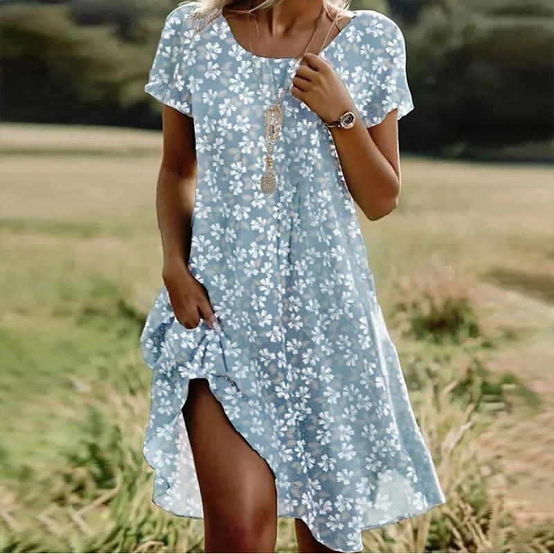 Women's Fashion Graceful Retro Floral Print Print Summer Spring Short Sleeve O-Neck Casual Dresses