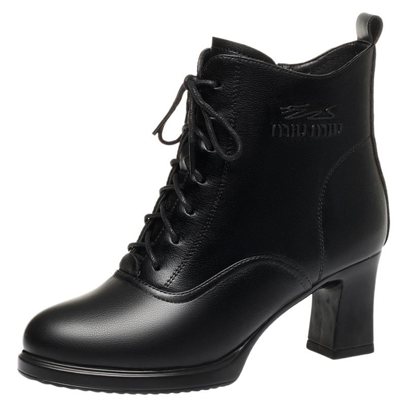 New Autumn/Winter Style Women's Soft Leather Boots with Chunky Heel, High Heel, Waterproof Platform, Fleece Lined