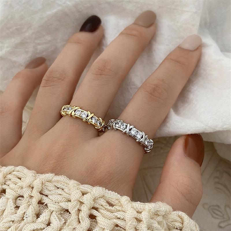 Fashion Letter X Cross Open Ring for Women Girls Clear Geometric Zircon Engagement Rings Wedding Party Zircon
