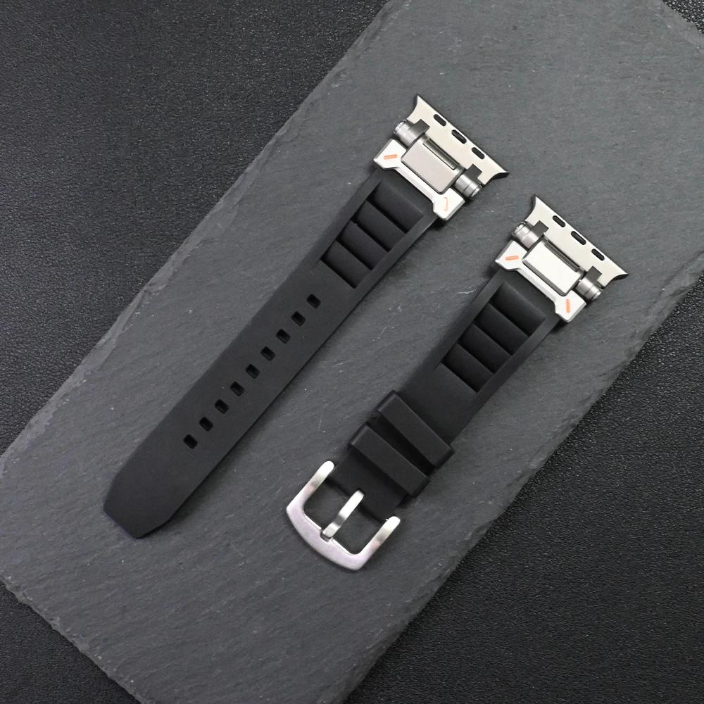 Rubber Band for Apple Watch Ultra 3 2 49mm Silicone Strap Luxury Sports Bracelet for Iwatch Series 11 10 9 8 7 6 5 Se 46mm 45 44