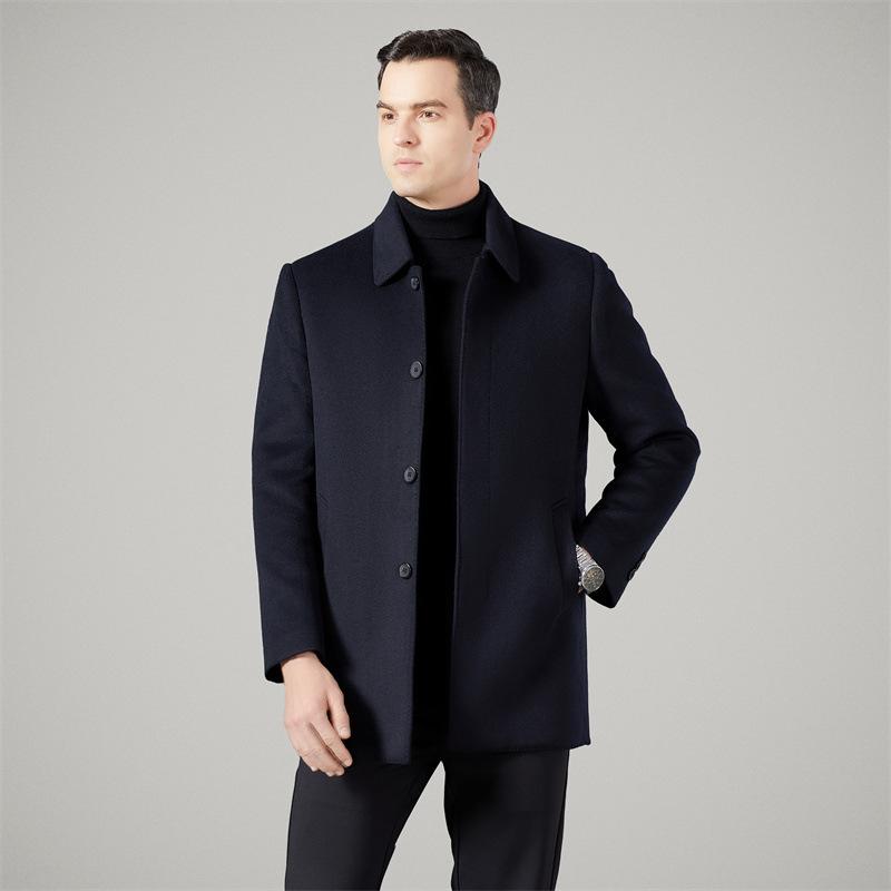 

Зимнее шерстяное пальто с утолщенными лацканами, двусторонняя мужская пуховая куртка, шерстяная ветровка, пальто средней длины для людей среднего и пожилого возраста 165