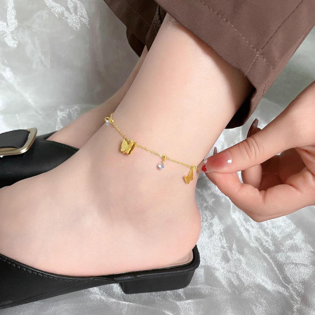 Tide Double-Layer Heart Anklet: 18K Gold-Plated Titanium Steel, Non-fading Fashion Light Luxury for Women
