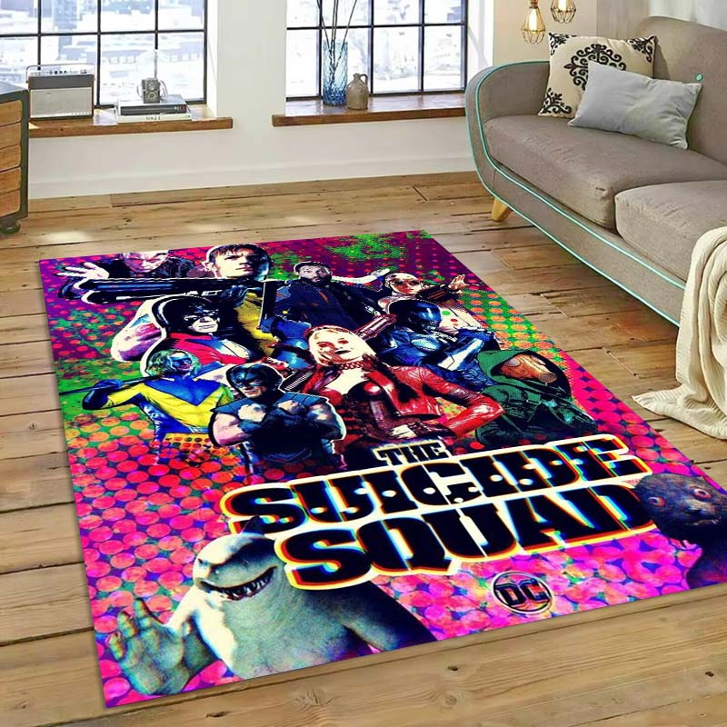 Der Teppich The Suicide Squad, inspiriert vom Actionfilm, eignet sich für Wohnzimmer, Schlafzimmer, Nachttischbereiche, Balkone und andere