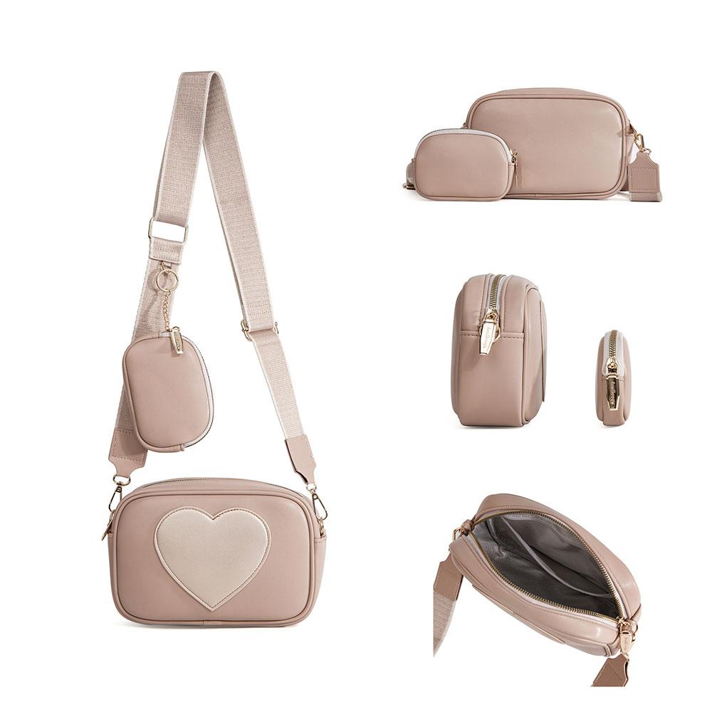 Fashi Heart Pattern Leather Bag Color Block Women Crossbody Bag Mini Portable Coin Purse Card Holder For Woman Daily Use
