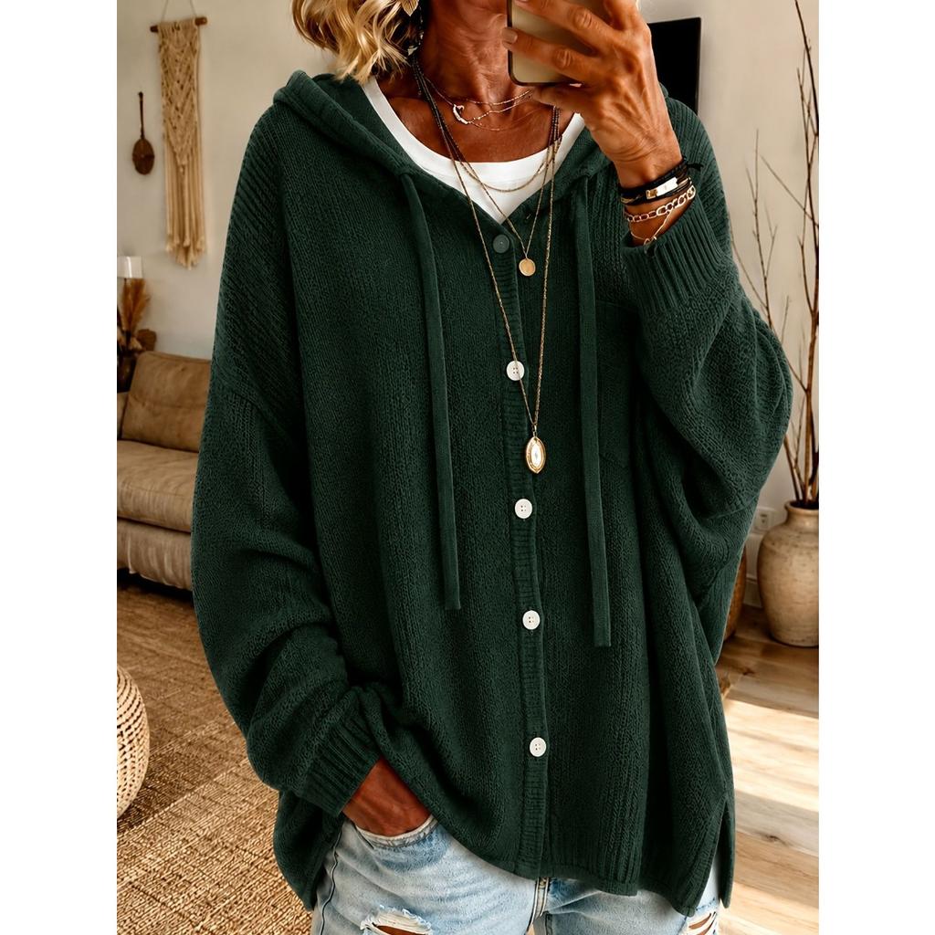 New Autumn and Winter Styles, Button Knit, Hooded Sweater, Cardigan, Solid Color, Casual, Fashionable Jacket, Women's