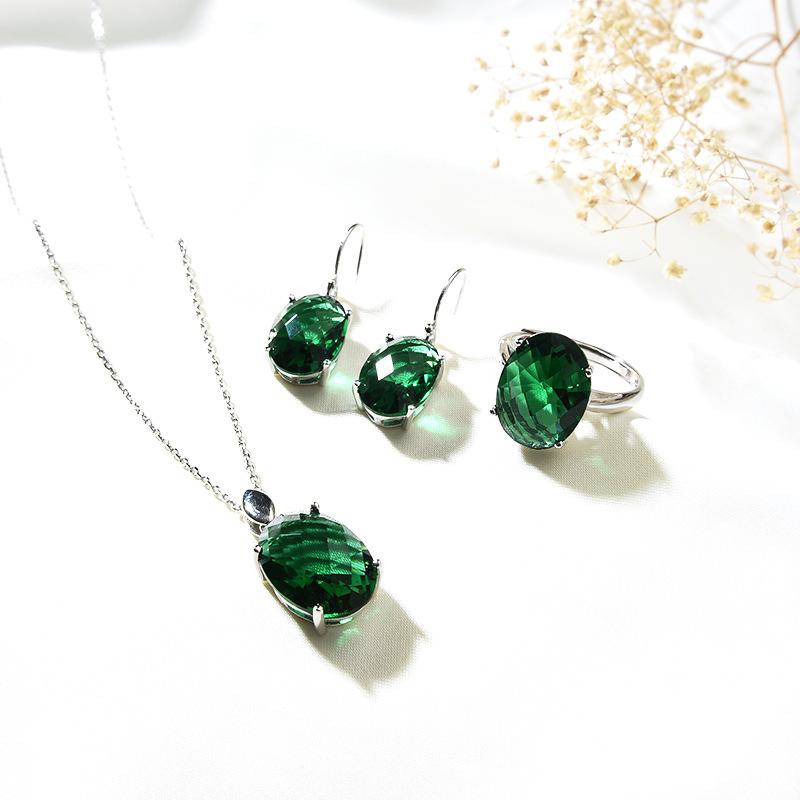 Ensemble de bijoux en argent S925 incrusté de pierres précieuses, tempérament Simple pour dames, boucles d'oreilles en cristal de couleur, bague, collier, bijoux