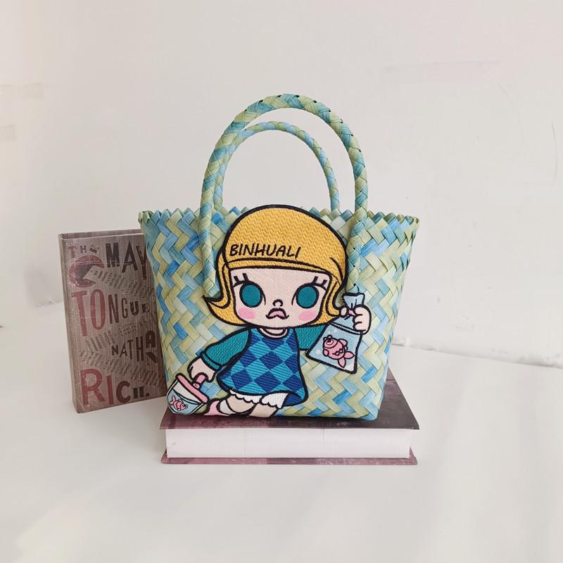 

Woven Basket Bag Shoulder Handbag Cute Cartoon Rattan Bag