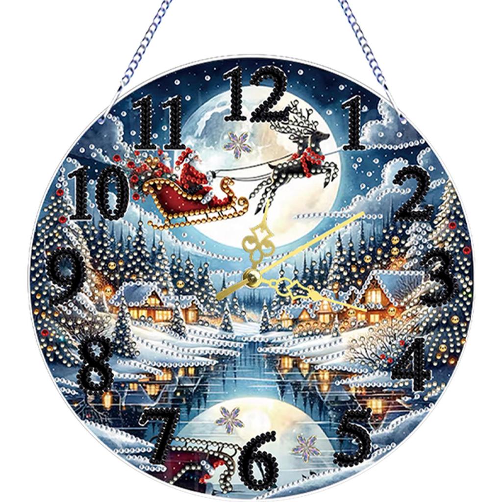 1Pc DIY Diamond Painting Clock Acrylic Special Shape Xmas 5D Diamond Painting Clock Xmas Diamond Art Window Pendants Hanging