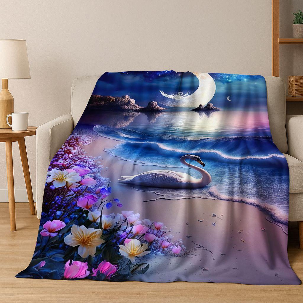 Dream Love Swan Art Cartoon Flannel Blanket,Cozy Soft Throw Blanket for Home Bedroom Bed Sofa Picnic Office Cover Gift Kids