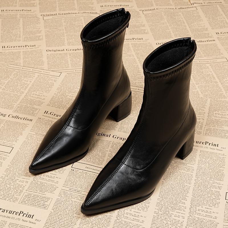 Fashion Retro Thick Heels Women Slim Ankle Autumn Winter Pointed Toe Stripper Party Short Booties De Mujer